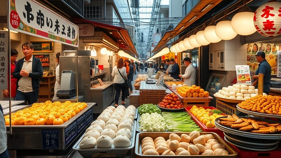 Ẩm thực đường phố Nhật Bản với Takoyaki và Okonomiyaki