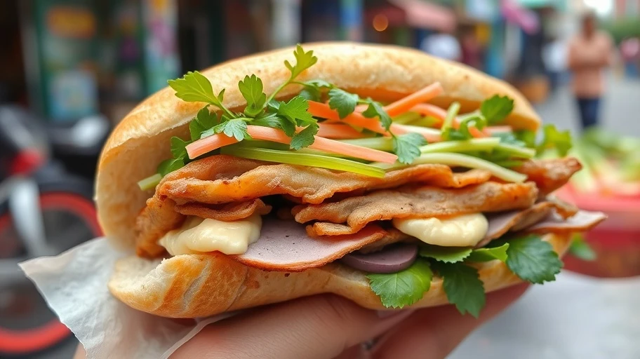 Bánh mì Sài Gòn với nhân pate và rau tươi