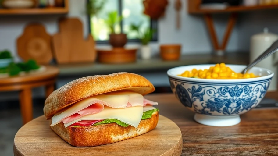 Bánh mì sandwich kẹp thịt nguội và chè bắp ngọt tại nhà
