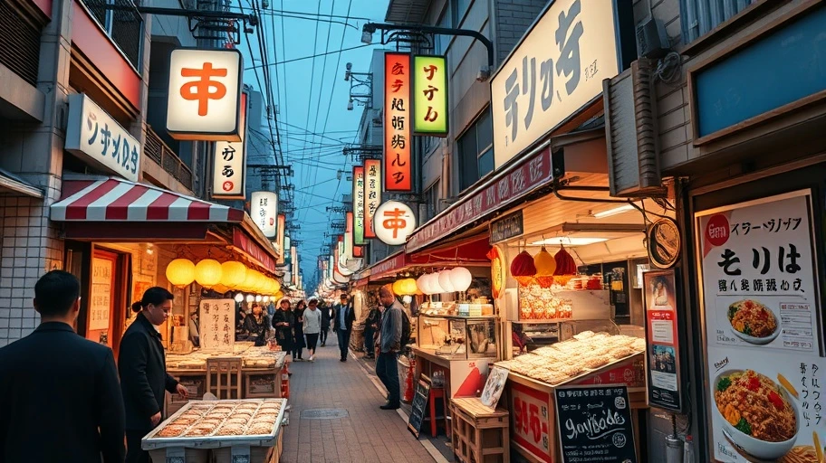 Các món ăn đường phố Nhật Bản như Takoyaki