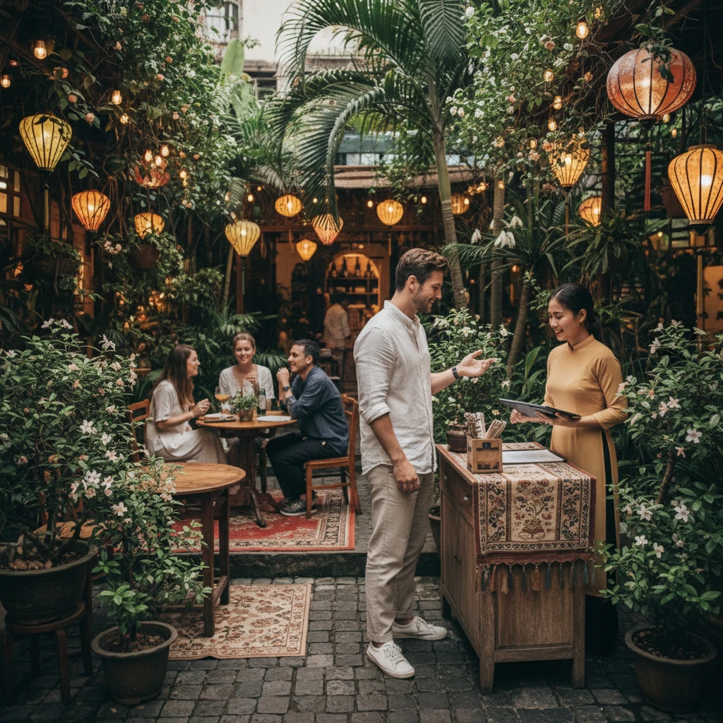 Đặt chỗ tại quán ăn sân vườn Sài Gòn.