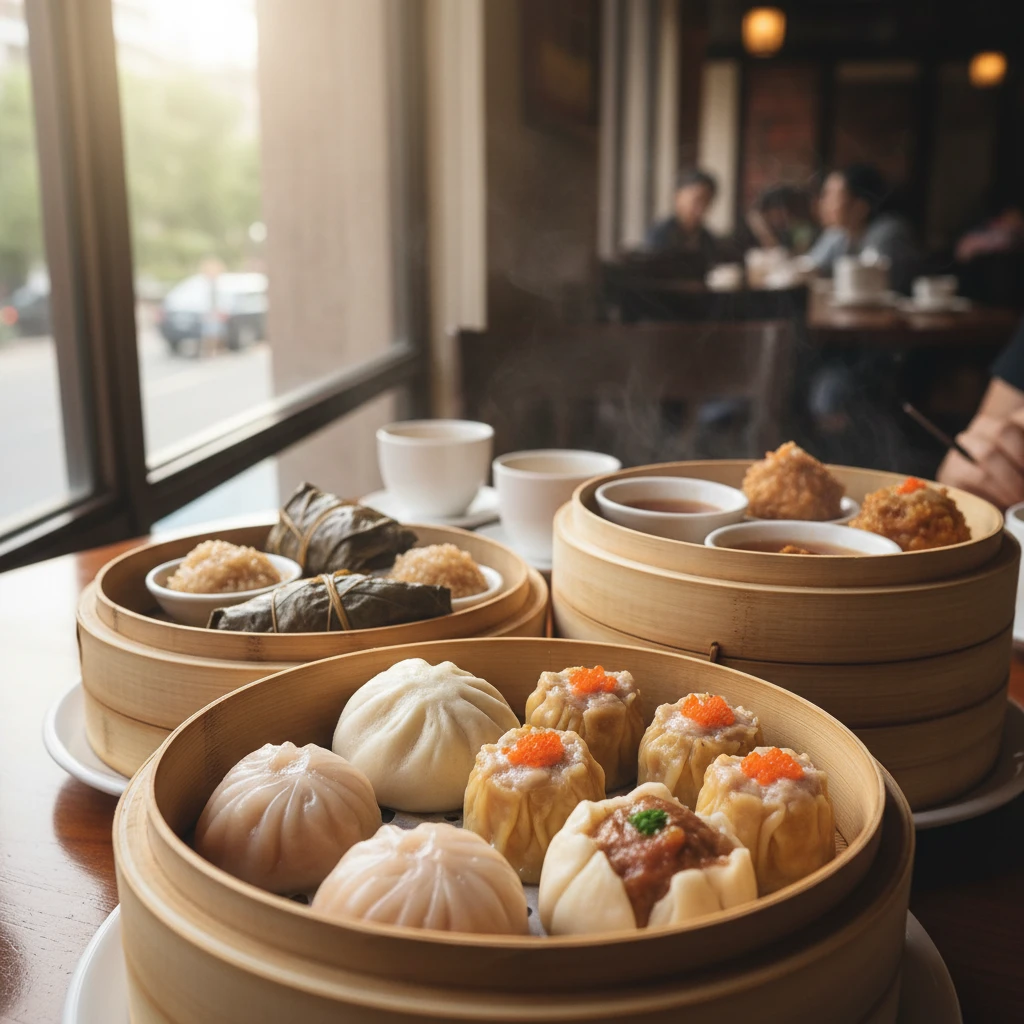 Dimsum trên đĩa nhỏ