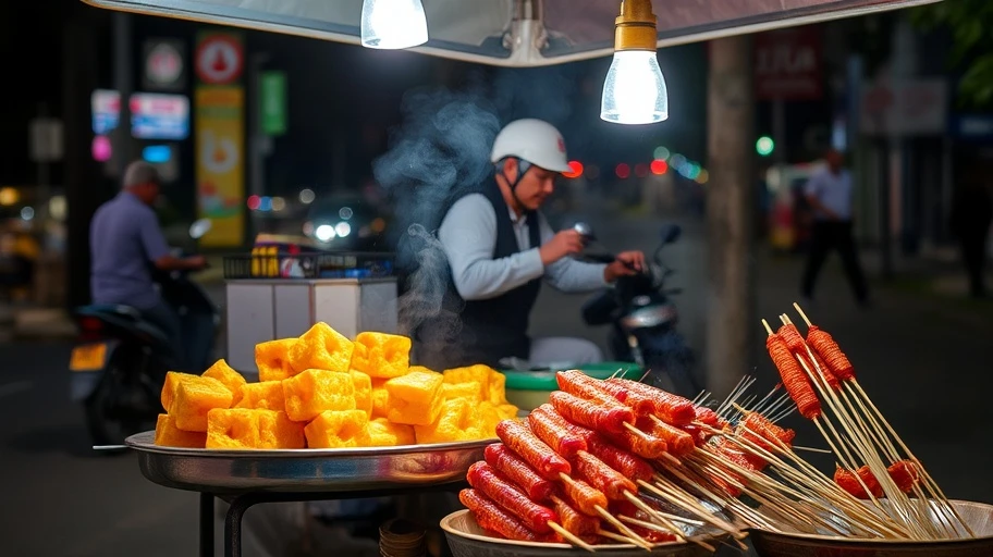 Hình ảnh bánh tráng trộn và xiên que tại Sài Gòn.