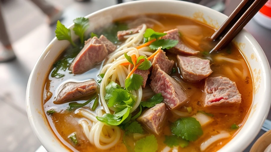 Hình ảnh bát phở Sài Gòn hấp dẫn với rau thơm và thịt bò