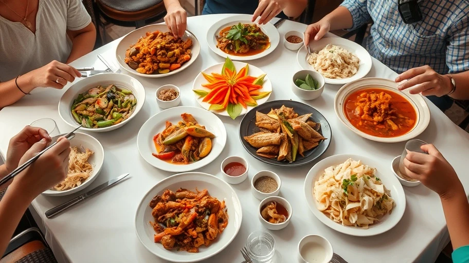 Hình ảnh bữa cơm gia đình với nhiều món ăn đặc trưng.