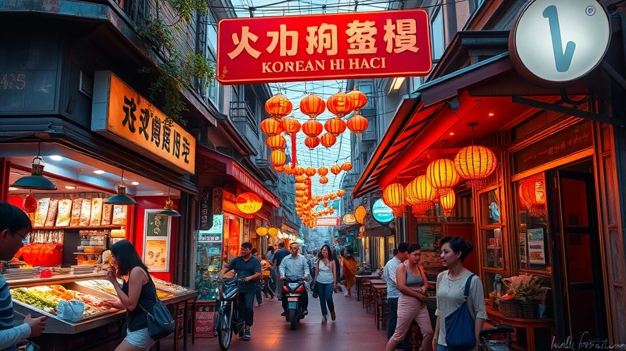 Hình ảnh của một nhà hàng Hàn Quốc đông đúc tại Hà Nội