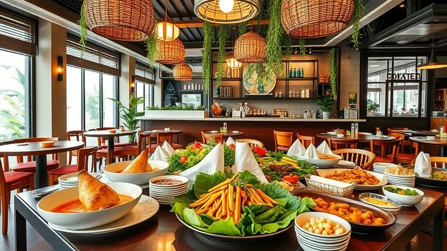 Hình ảnh quán ăn văn phòng tại Việt Nam với thực đơn đa dạng.