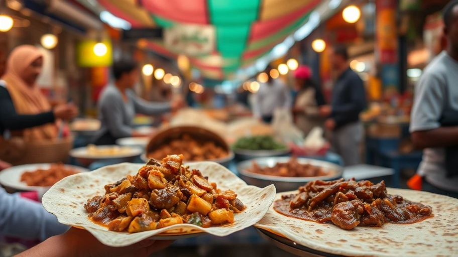 Injera và Tibs nổi tiếng trong ẩm thực Ethiopia.
