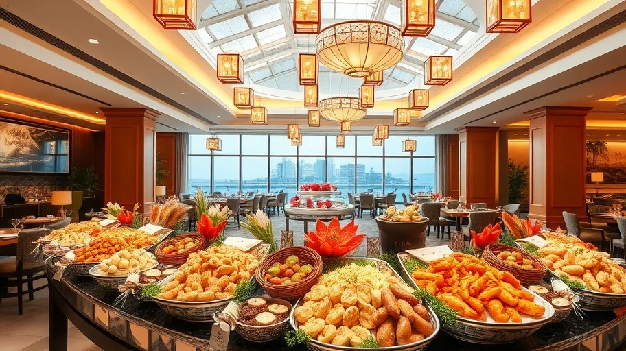 Không gian Bay Seafood Buffet với buffet hải sản hấp dẫn.