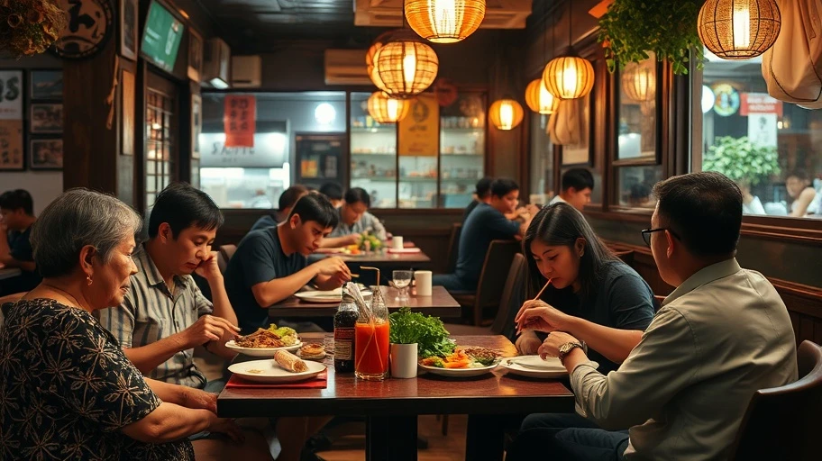 Khung cảnh thưởng thức ẩm thực tại quán ngon ở Huế.