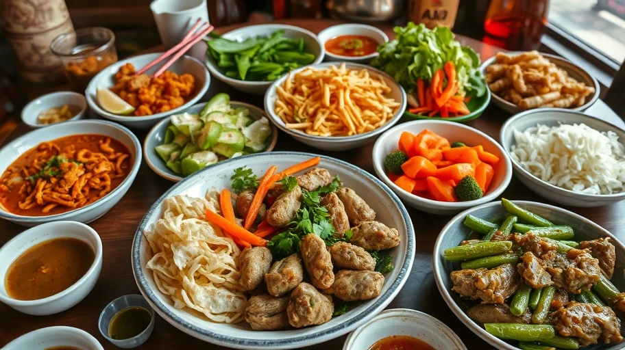 Mâm cơm Việt với món ăn đa dạng.