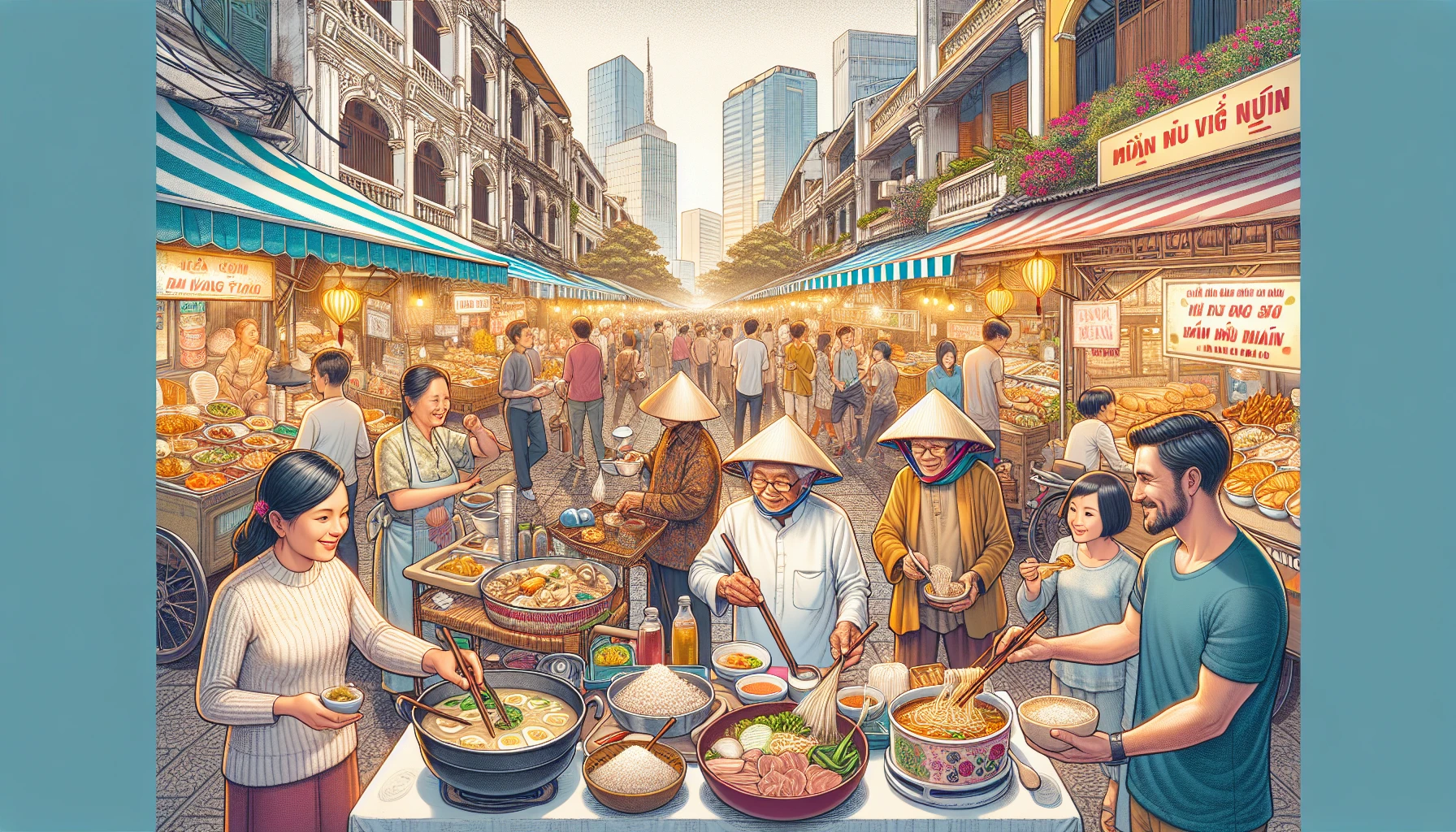 Người dân thưởng thức ẩm thực tại phố ẩm thực Sài Gòn.