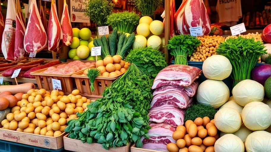 Nguyên liệu chính trong ẩm thực nước Đức với thịt lợn, bò, gia cầm