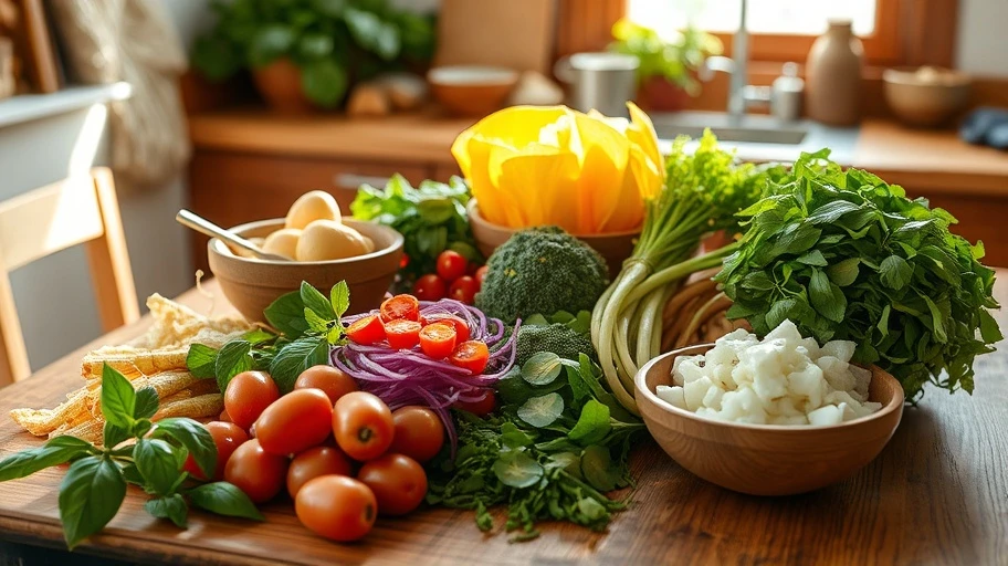 Nguyên liệu tươi cho bữa ăn dinh dưỡng.