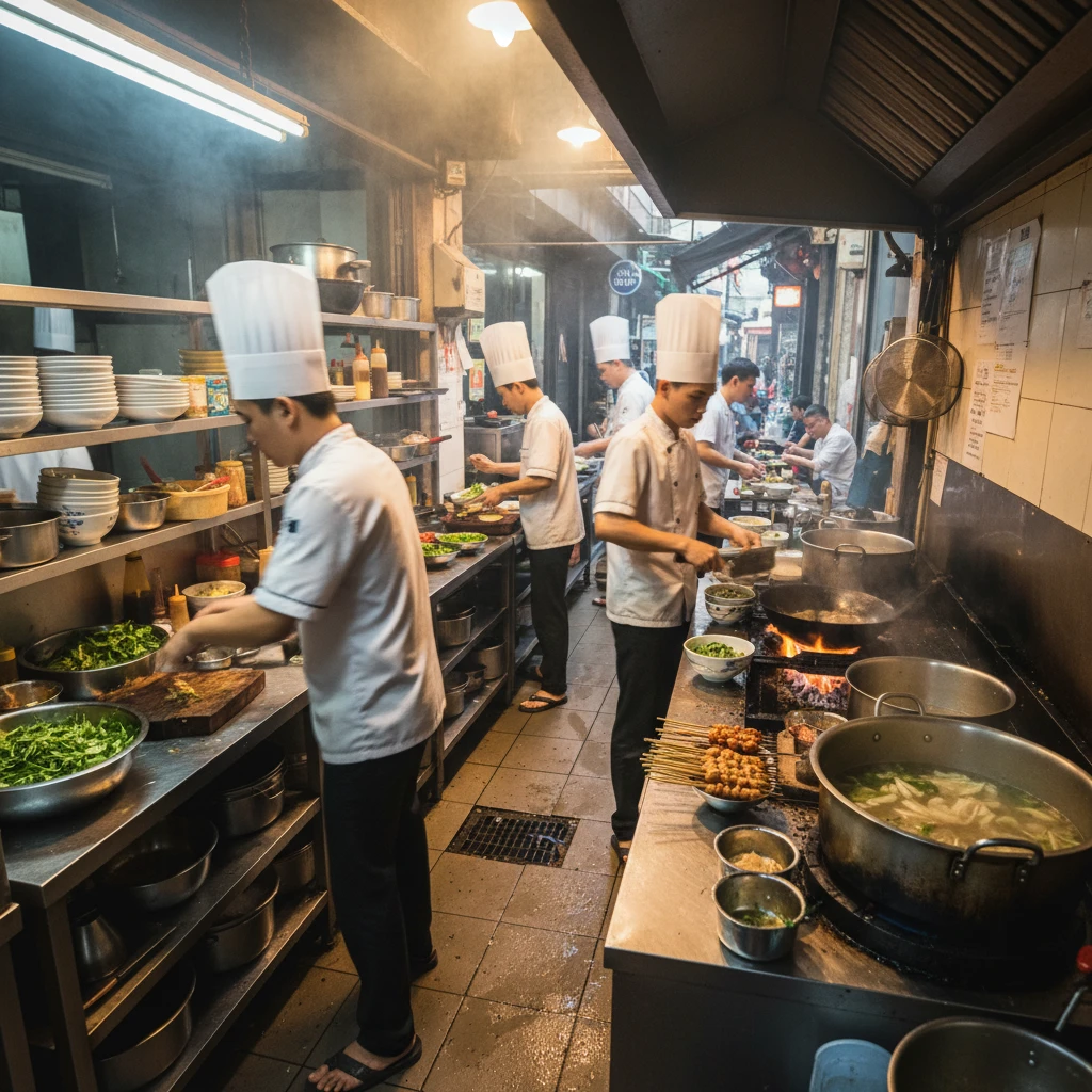Nhà bếp sôi động của nhà hàng