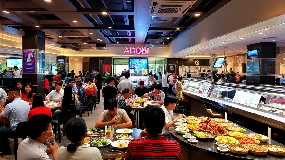 Nhà hàng Adobi Buffet với không gian rộng và món ăn phong phú.