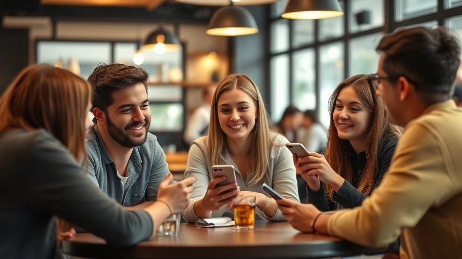 Nhóm bạn trẻ chia sẻ đánh giá về quán ăn tại quán cà phê.