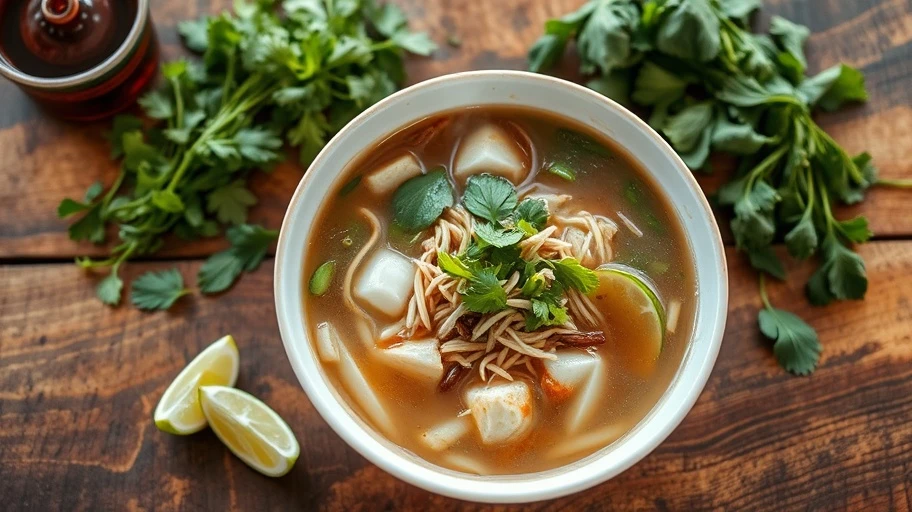 Phở Sài Gòn với rau thơm và chanh tươi