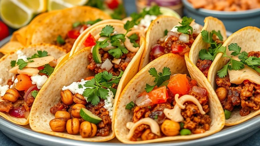 Tacos Mexico với nhân thịt và rau củ tươi